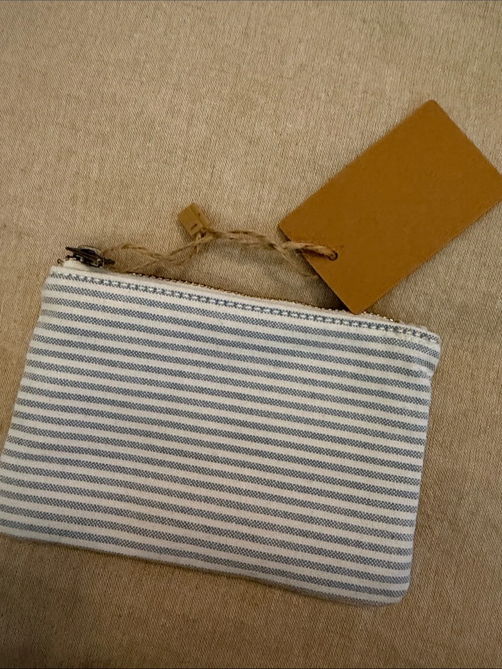 Brandy Melville Striped Canvas Zip Pouch in White and blue
